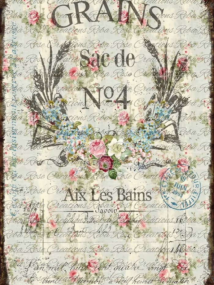 French Feed Sack Rice Paper by Reba Rose Creations
