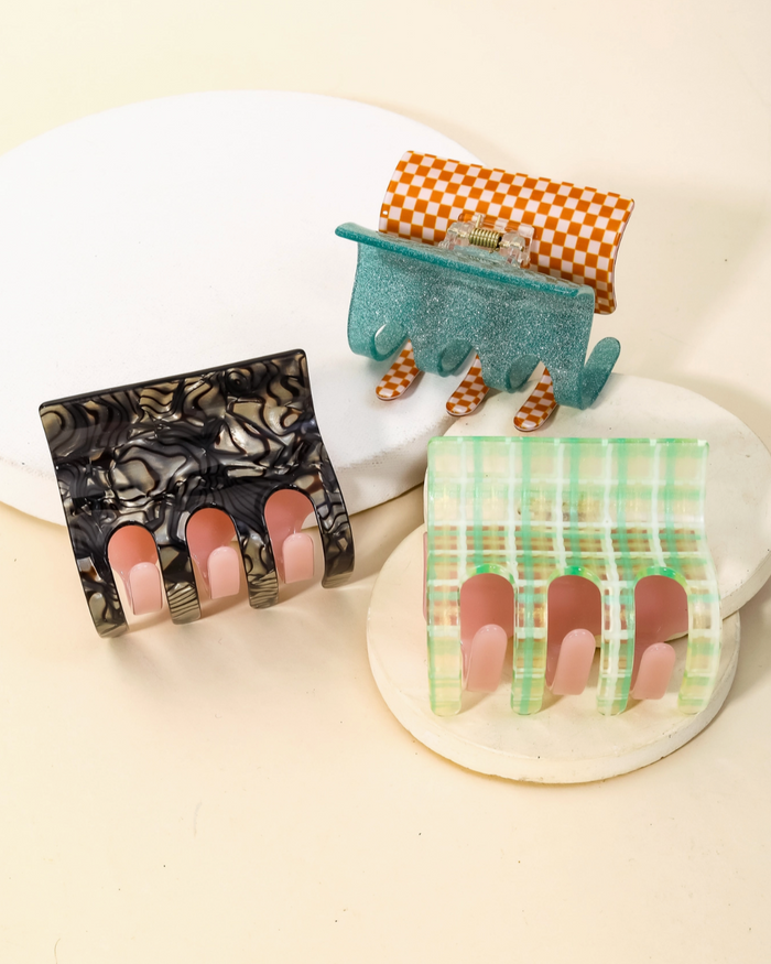 Funky mismatched hair claw clips by Anarchy Street sold by Le Monkey House