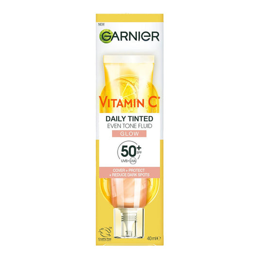 Garnier Vitamin C Daily Tinted Even Tone Fluid SPF 50+ Glow brightening facial sunscreen with lightweight coverage