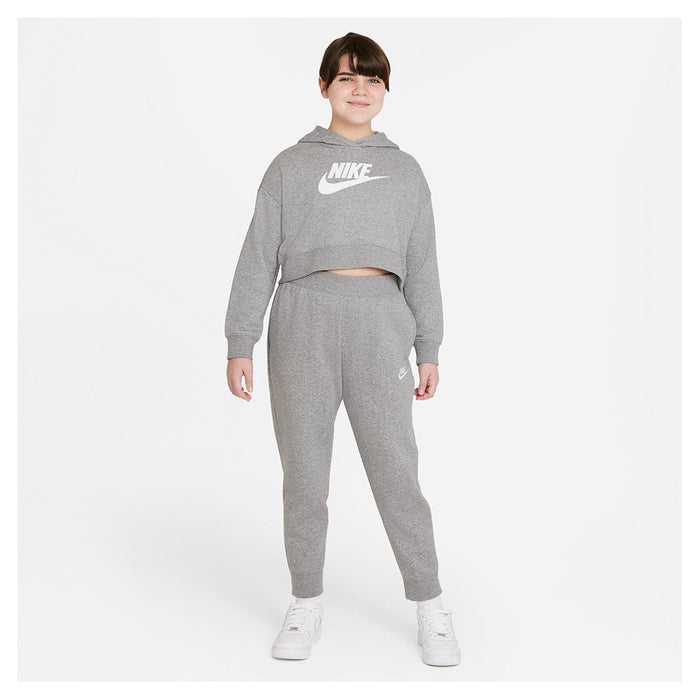 Girls' Sportswear Club French Terry Cropped Hoodie Carbon Heather and White