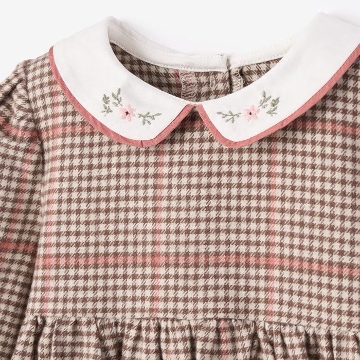 Glen Plaid Dress w/ Embroidered Peter Pan Collar