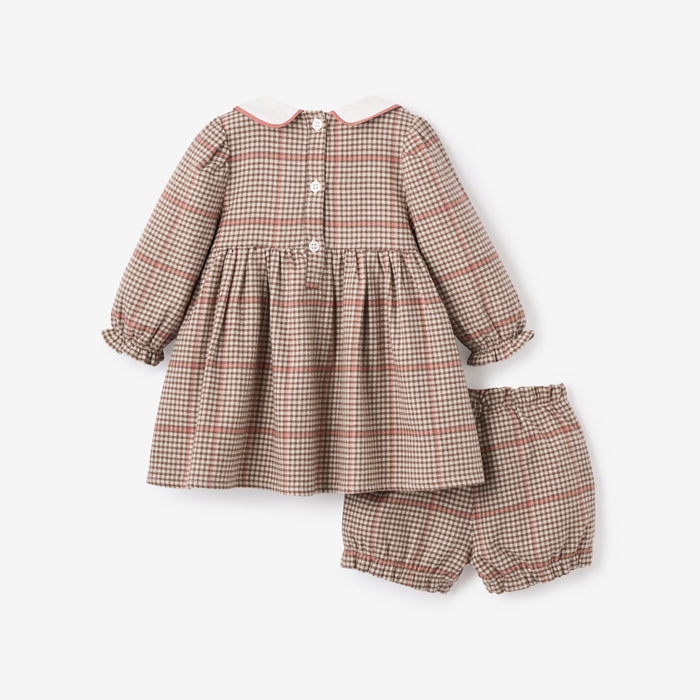 Glen Plaid Dress w/ Embroidered Peter Pan Collar