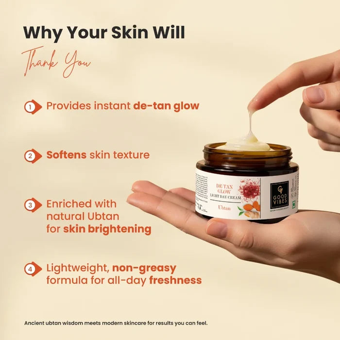 Good Vibes Ubtan De-tan Glow Light Day Cream with Power of Serum (100 gm)
