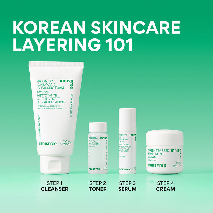 korean skincare layering 101 with green tea steps