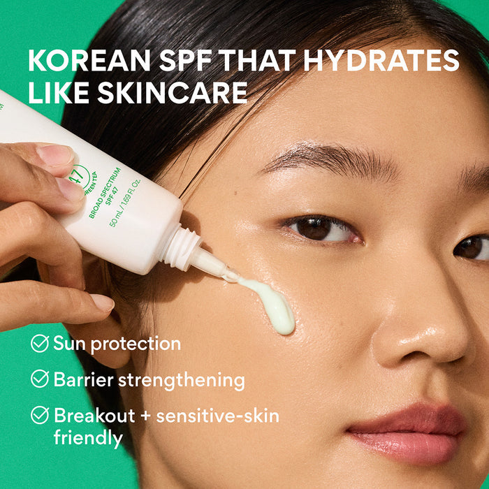 Green Tea Sunscreen Serum what it is: korean SPF that hydrates like skincare model swatch