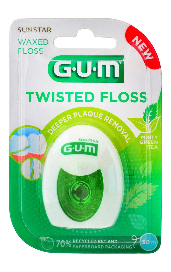 GUM 30m Twisted Waxed Dental Floss Minty Green Tea Flavor, 1 Piece - Makkah Pharmacy
