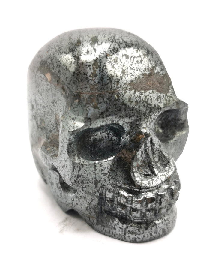 Hand carved skull in natural pyrite stone - reiki/chakra/healing - crystal crafts - weight 180 gm (0.40 lb) and 2 inches - Shwasam