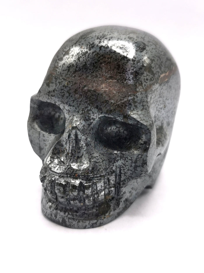 Hand carved skull in natural pyrite stone - reiki/chakra/healing - crystal crafts - weight 180 gm (0.40 lb) and 2 inches - Shwasam