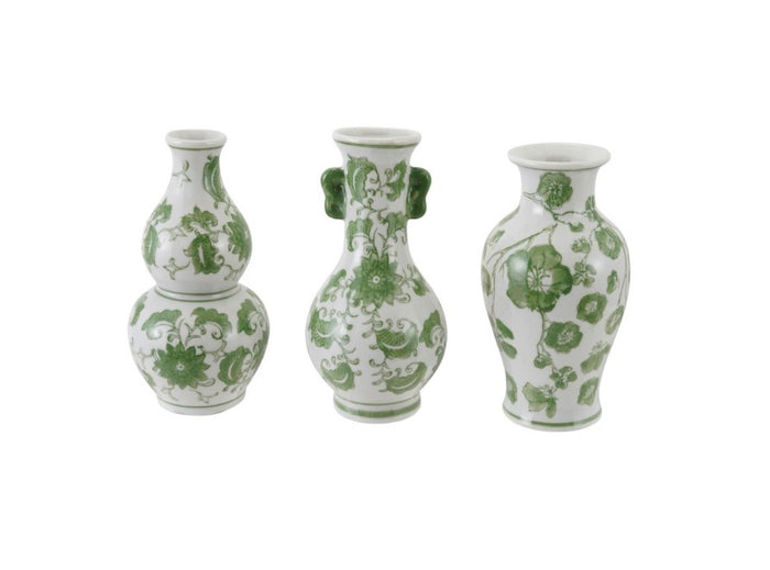 Hand Painted Green & White Vase