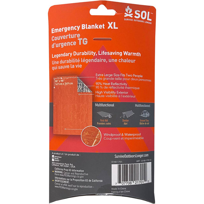 Heatsheets® Survival Blanket, packaged, back