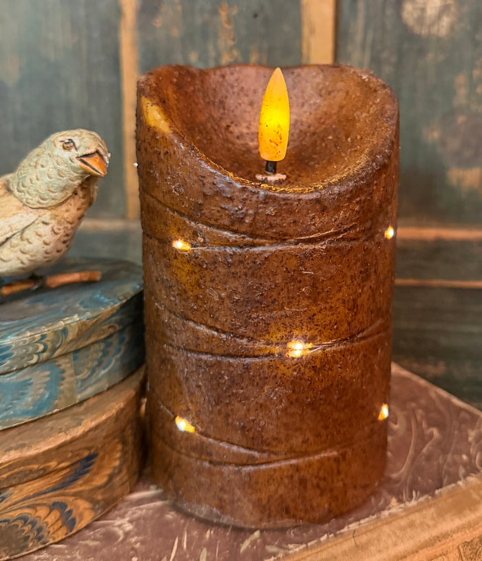 HSC-85241 Battery Pillar Candle with LED Interior Lights - Burnt Mustard