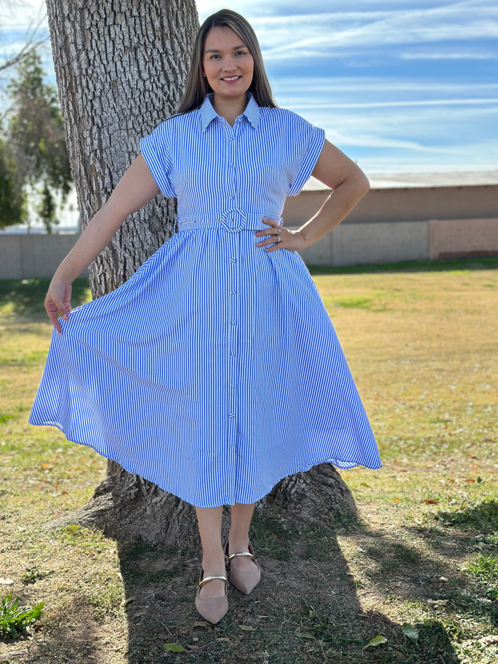 Jessica Striped Short Sleeve Button Down Dress