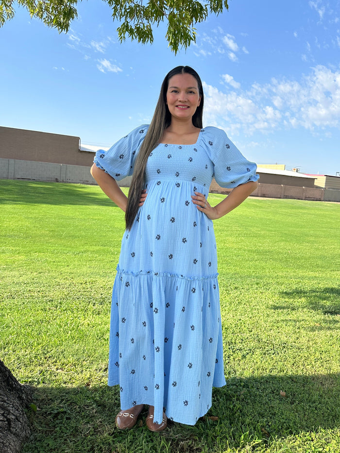 Kaia Flower Embroidered Maxi Dress