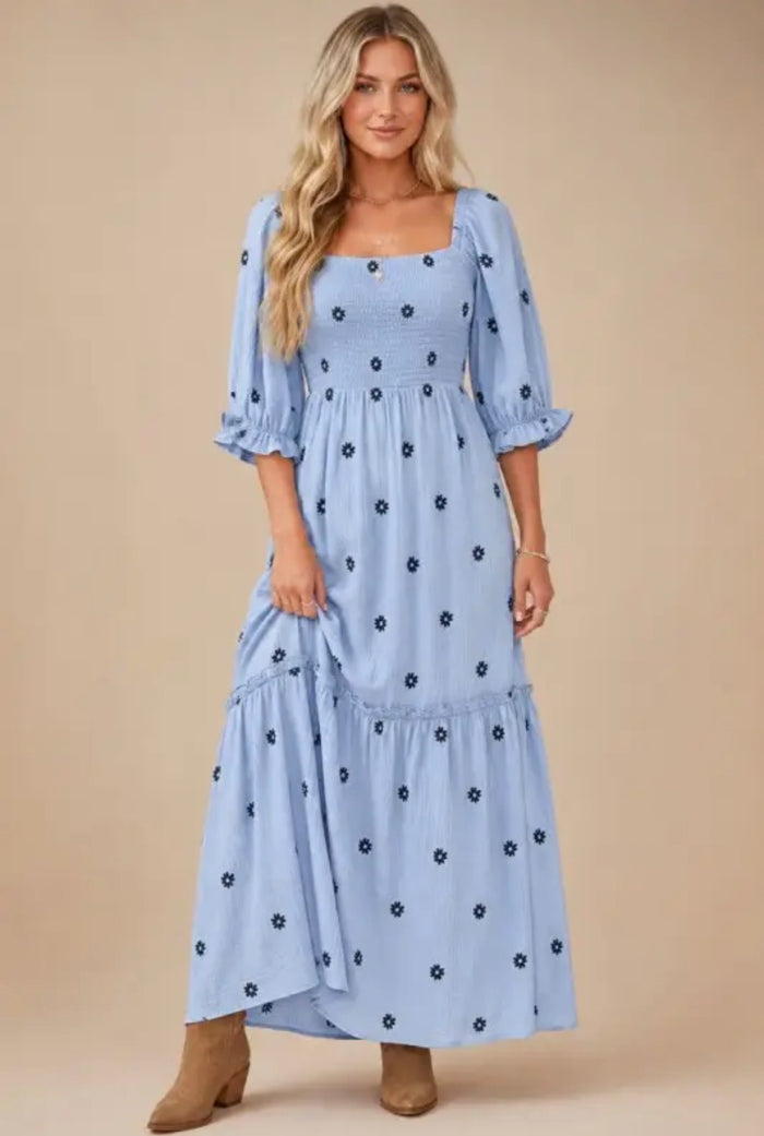 Kaia Flower Embroidered Maxi Dress