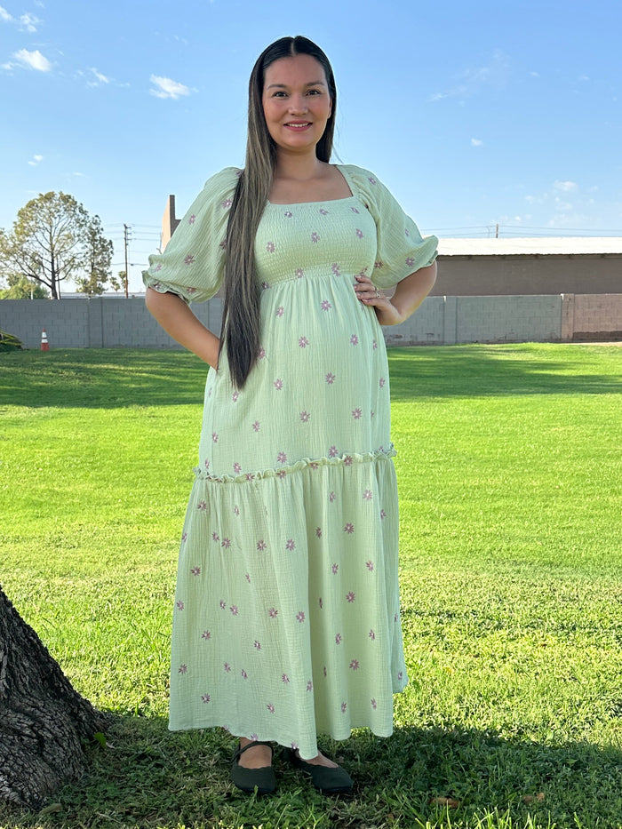 Kaira Flower Embroidered Maxi Dress