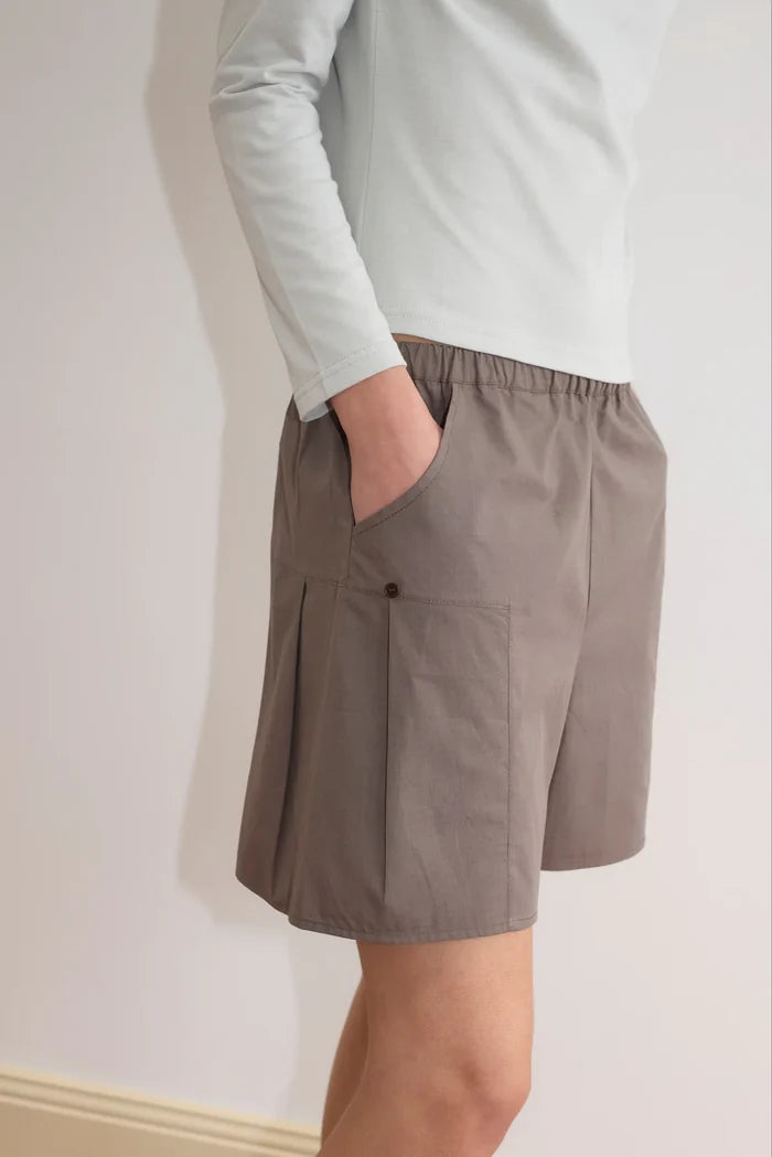 Khaki Check Pleat Short