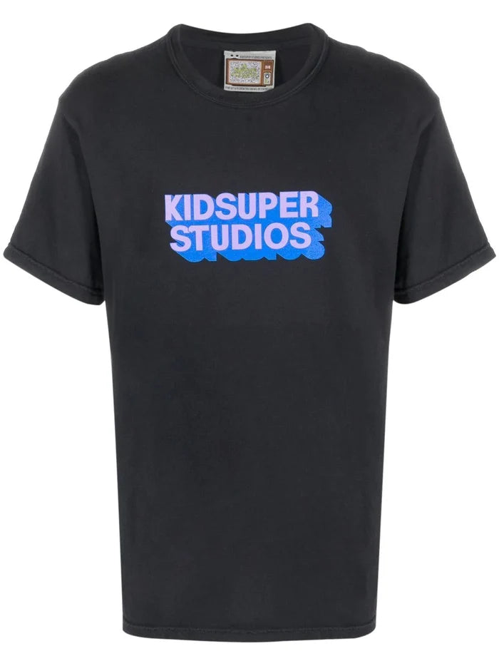 KIDSUPER Logo-Print T-shirt Black/Blue - MAISONDEFASHION.COM