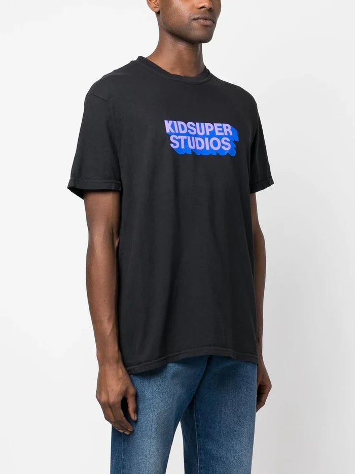 KIDSUPER Logo-Print T-shirt Black/Blue - MAISONDEFASHION.COM