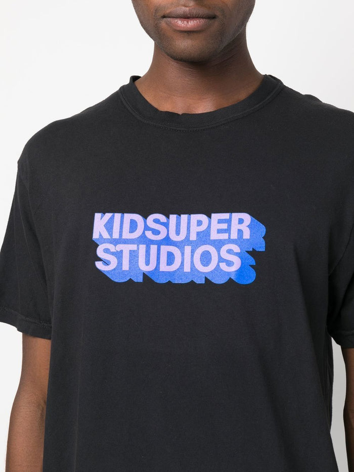 KIDSUPER Logo-Print T-shirt Black/Blue - MAISONDEFASHION.COM