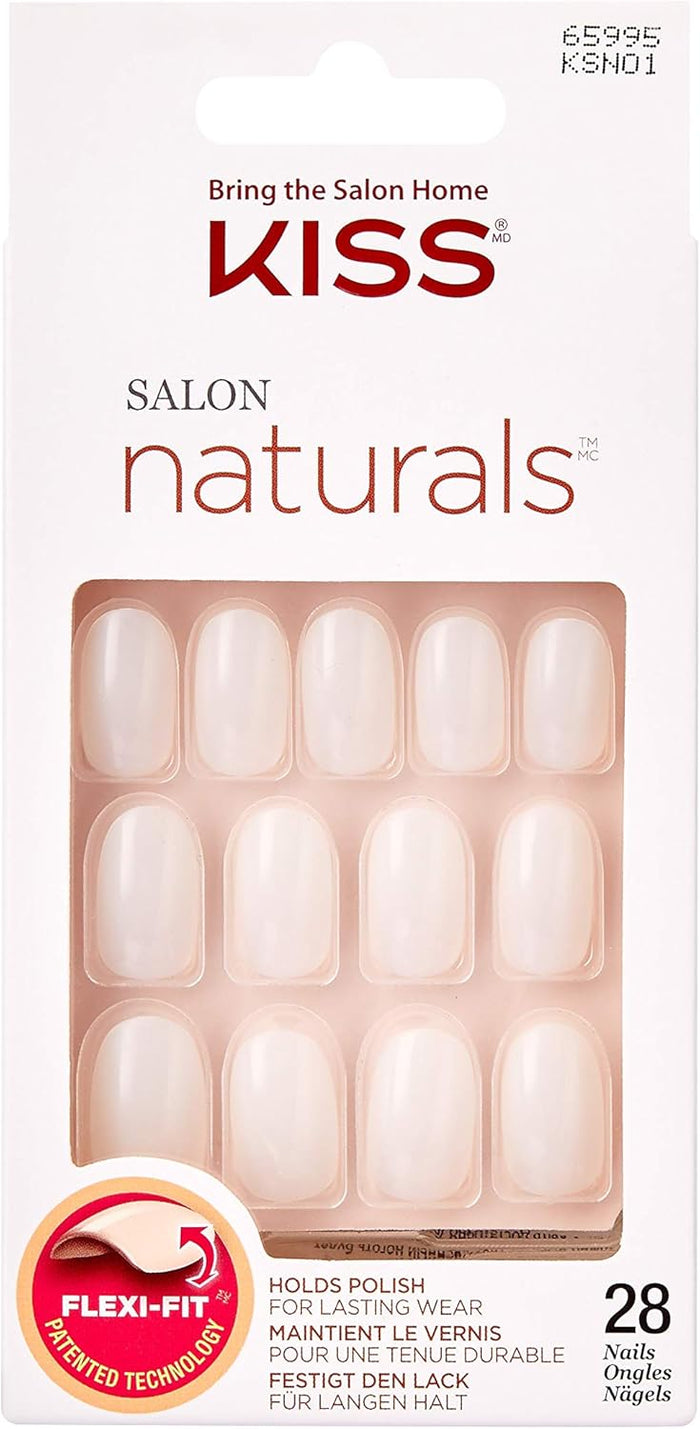 Kiss Salon Natural Nails Ksn01, White, 28 Pieces