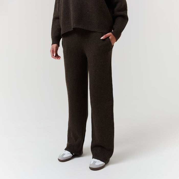 Women's  Brown Marl Knit Open Hem Jogger  Closure London  Front View