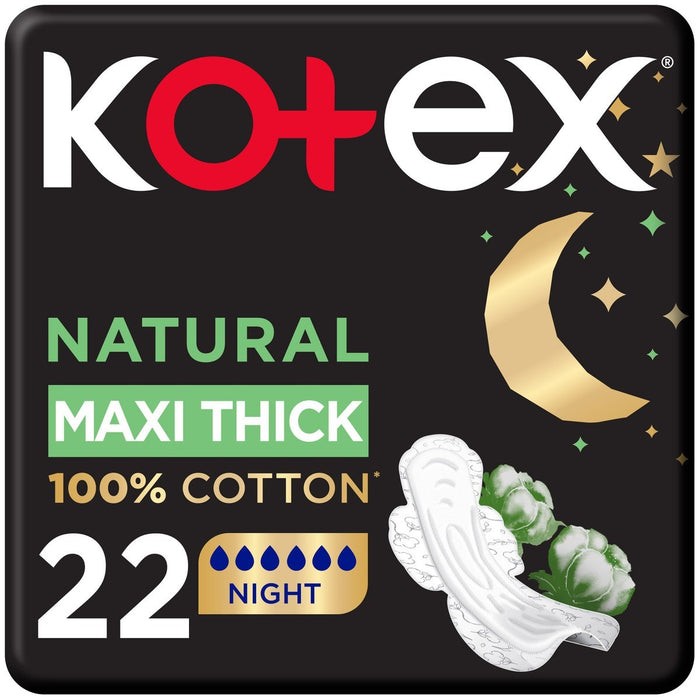 Kotex Natural Cotton Maxi Thick Night With Wings 22Pcs