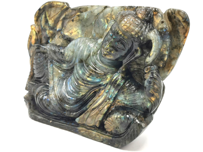 Labradorite Buddha in parinirvana position - handmade carving of serene Lord Buddha - crystal/reiki/healing - 7 inches and 1.13 kg