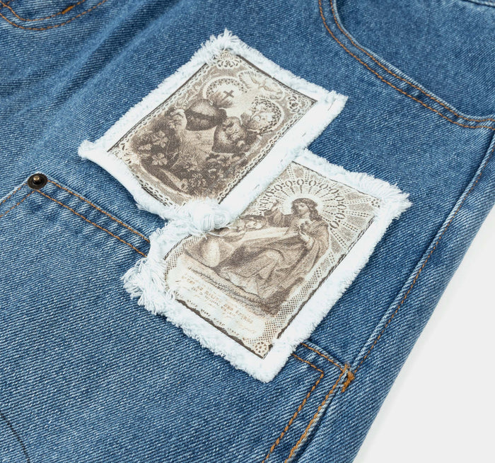 Lady Guadalupe Washed Mens Shorts (Blue/White)