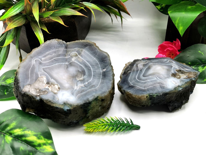 Large two-piece Moss Agate geode / cluster / crystal - reiki/energy/chakra healing - 4 inches (10 cms) and 1.56 kgs (3.43 lb) - Shwasam
