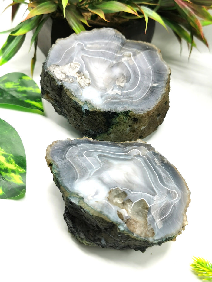 Large two-piece Moss Agate geode / cluster / crystal - reiki/energy/chakra healing - 4 inches (10 cms) and 1.56 kgs (3.43 lb) - Shwasam