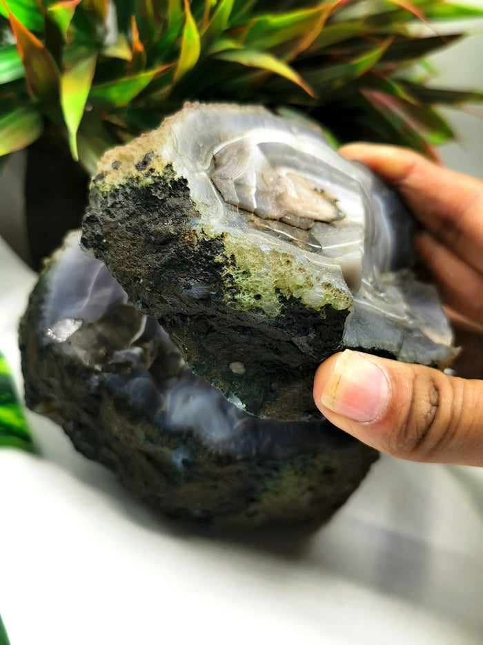 Large two-piece Moss Agate geode / cluster / crystal - reiki/energy/chakra healing - 4 inches (10 cms) and 1.56 kgs (3.43 lb) - Shwasam