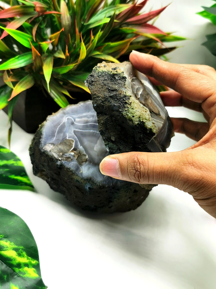 Large two-piece Moss Agate geode / cluster / crystal - reiki/energy/chakra healing - 4 inches (10 cms) and 1.56 kgs (3.43 lb) - Shwasam
