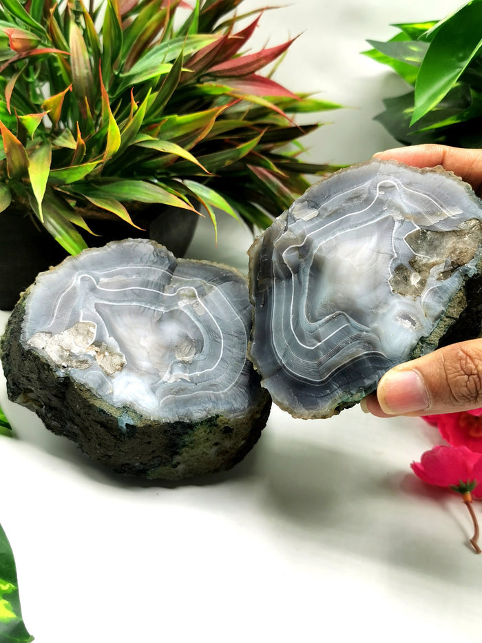 Large two-piece Moss Agate geode / cluster / crystal - reiki/energy/chakra healing - 4 inches (10 cms) and 1.56 kgs (3.43 lb) - Shwasam