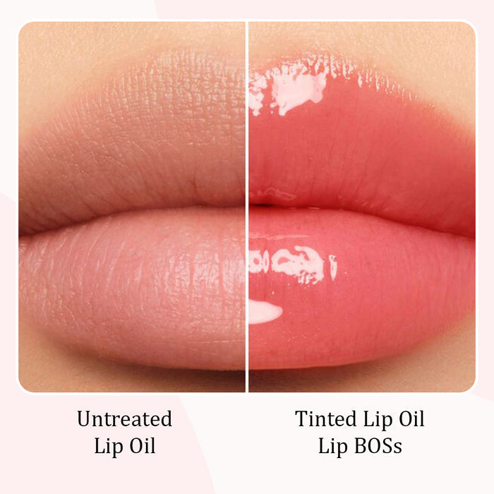 Comparison of untreated lip oil and tinted lip oil on lips.