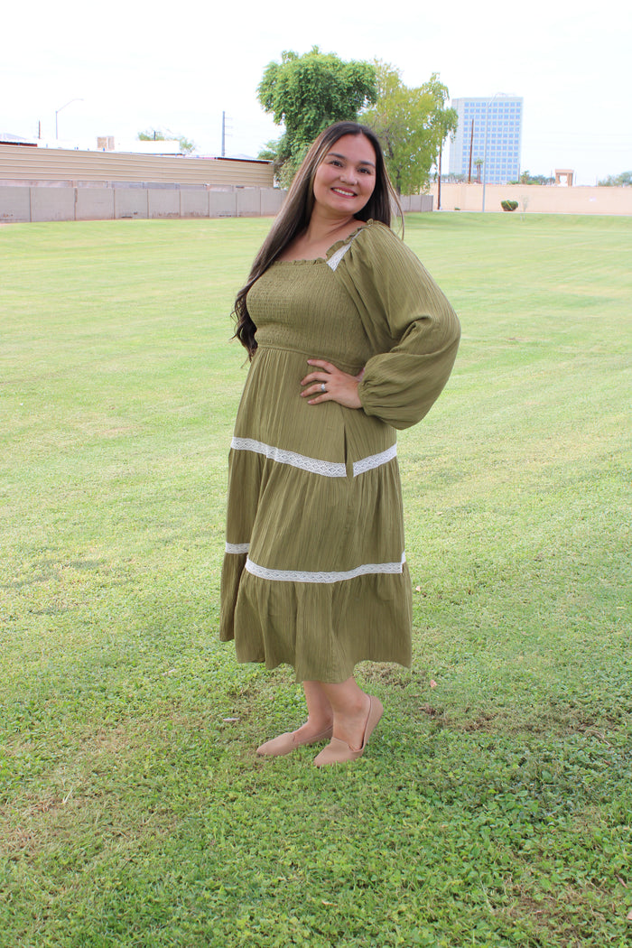 Long-sleeve Smocked Dress
