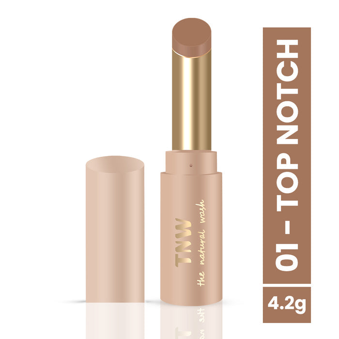 Cosmetic stick with gold cap and beige body on a white background, featuring 'TNW' branding.