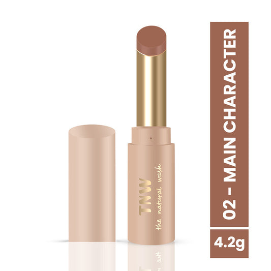Concealer stick with gold cap and beige body on a white background, featuring 'TNW' branding.