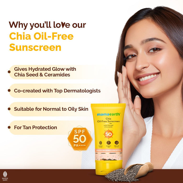 Chia Oil-Free Sunscreen benefits with model co-created with top dermatologists