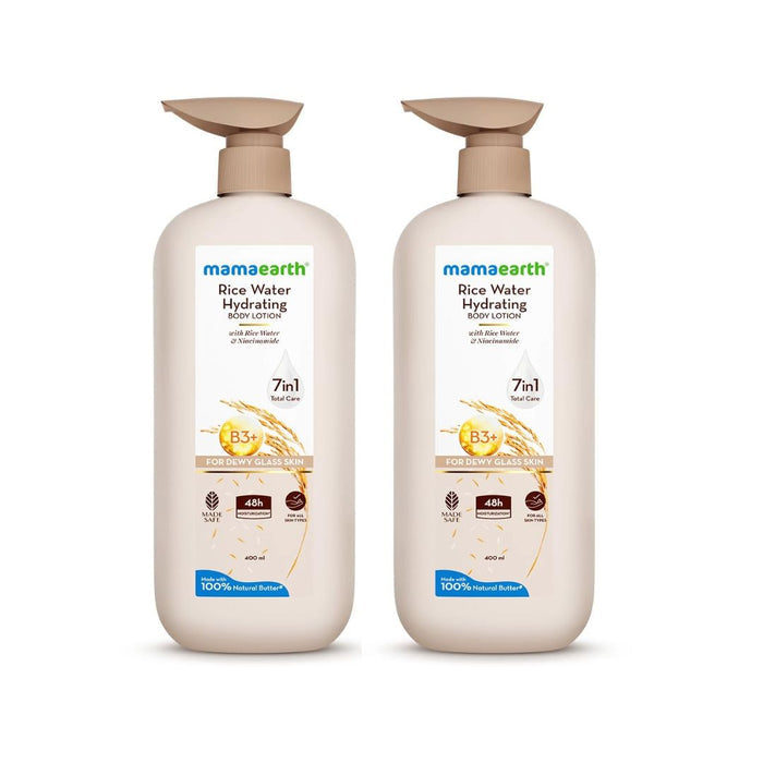 Mamaearth Rice Water Hydrating Body Lotion with Rice Water & Niacinamide for Dewy Glass Skin - 400 ml (Pack of 2)