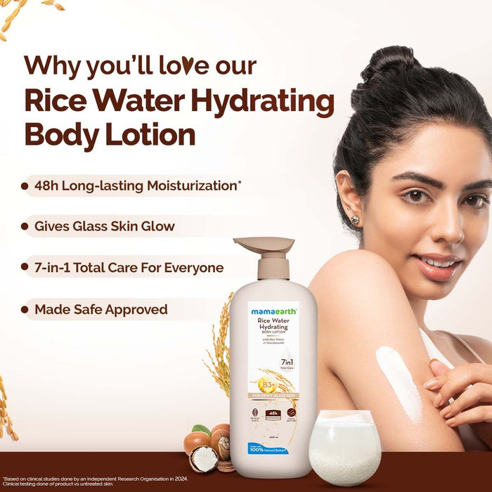 Mamaearth Rice Water Hydrating Body Lotion with Rice Water & Niacinamide for Dewy Glass Skin - 400 ml (Pack of 2)