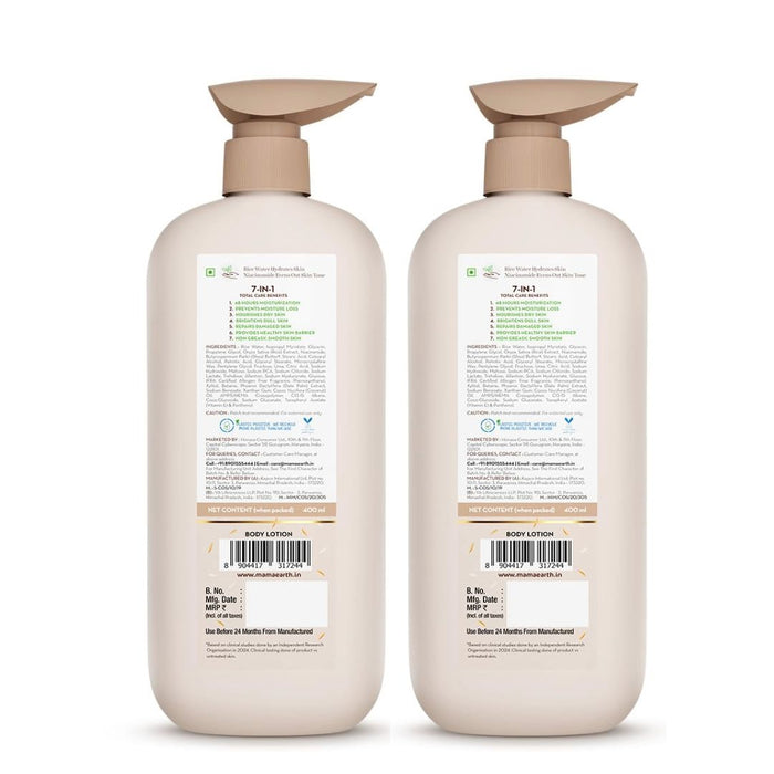 Mamaearth Rice Water Hydrating Body Lotion with Rice Water & Niacinamide for Dewy Glass Skin - 400 ml (Pack of 2)