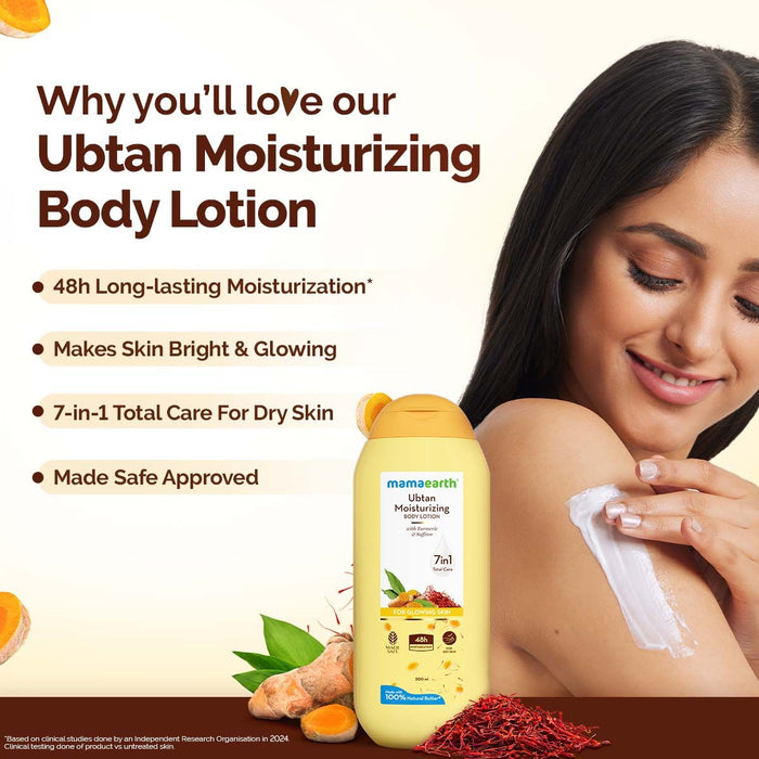 Mamaearth Ubtan Moisturizing Body Lotion with Turmeric & Saffron for Glowing Skin - 200 ml (Pack of 2)