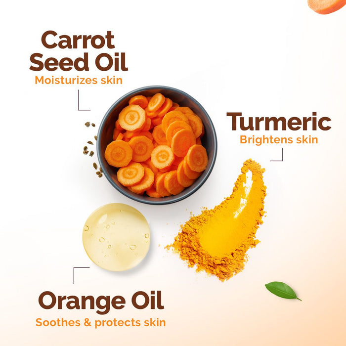 Carrot seed oil turmeric orange oil ingredients in ultra-light Indian sunscreen