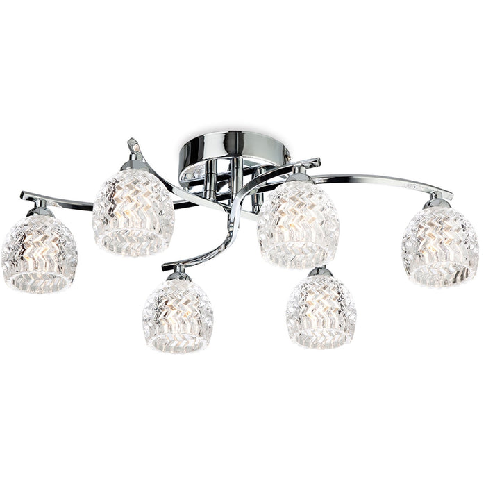 Maple 6 Light Semi-Flush Glass and Chrome Ceiling Fitting