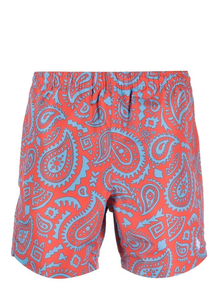 MARCELO BURLON Paisley Swimming Shorts Red Light Blue - MAISONDEFASHION.COM