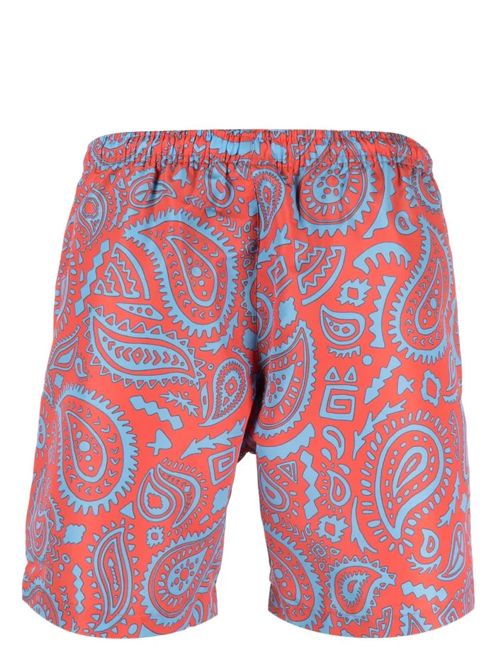 MARCELO BURLON Paisley Swimming Shorts Red Light Blue - MAISONDEFASHION.COM