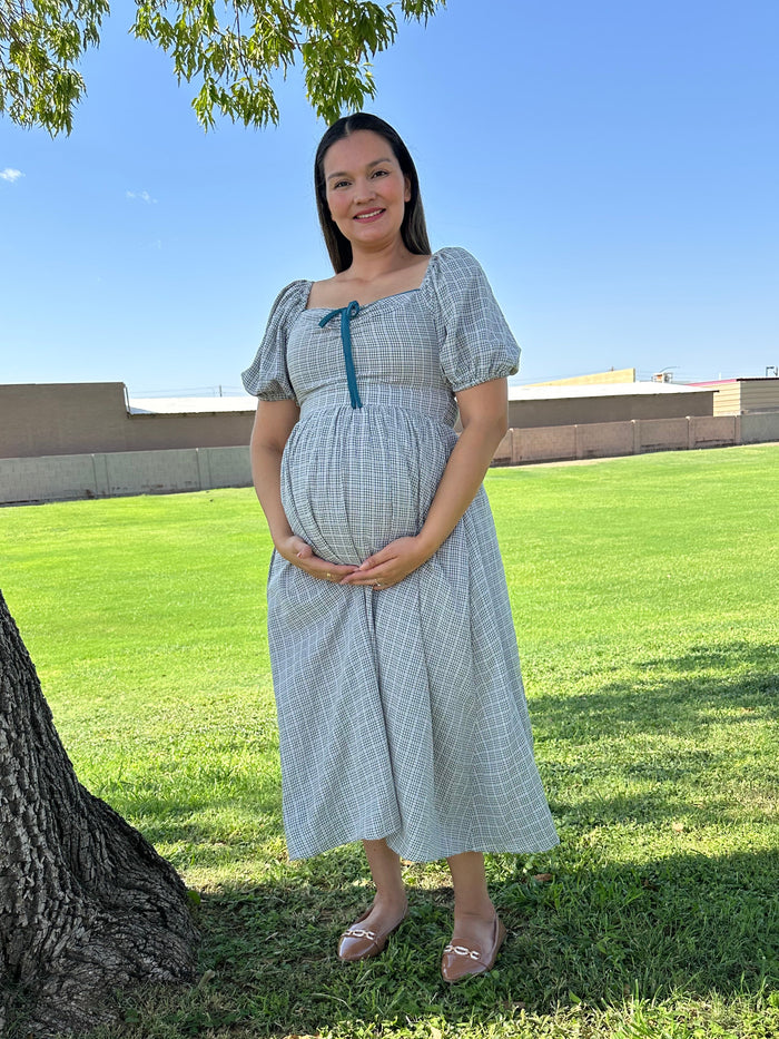 Mary Soft Prairie Square Neck Gingham Smocked Midi Dress