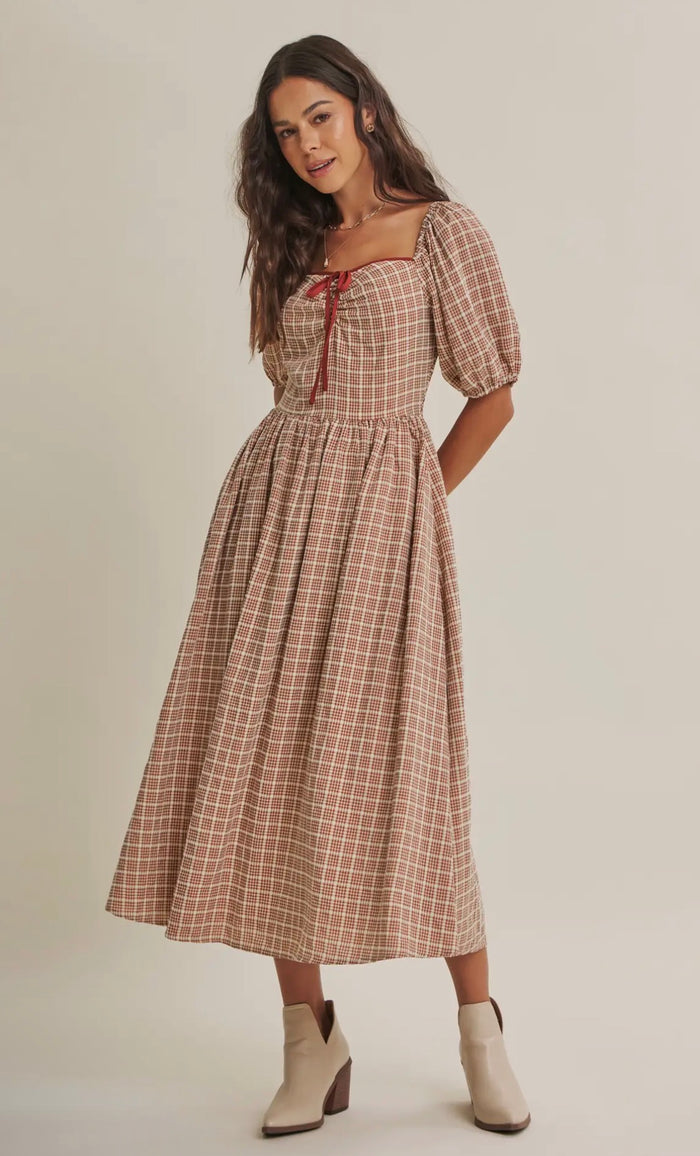 Mary Soft Prairie Square Neck Gingham
Smocked Midi Dress