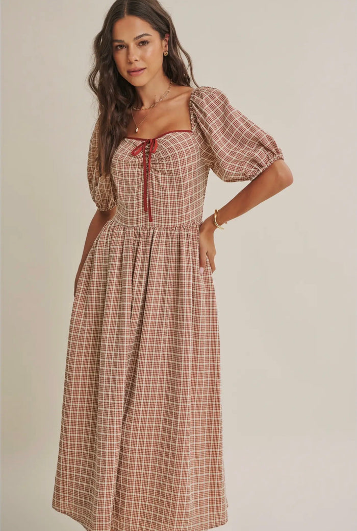 Mary Soft Prairie Square Neck Gingham
Smocked Midi Dress
