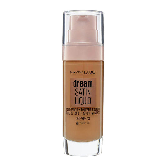 Maybelline Dream Satin Liquid Foundation 53 Classic Tan – pore-blurring, hydrating, breathable coverage for dry skin